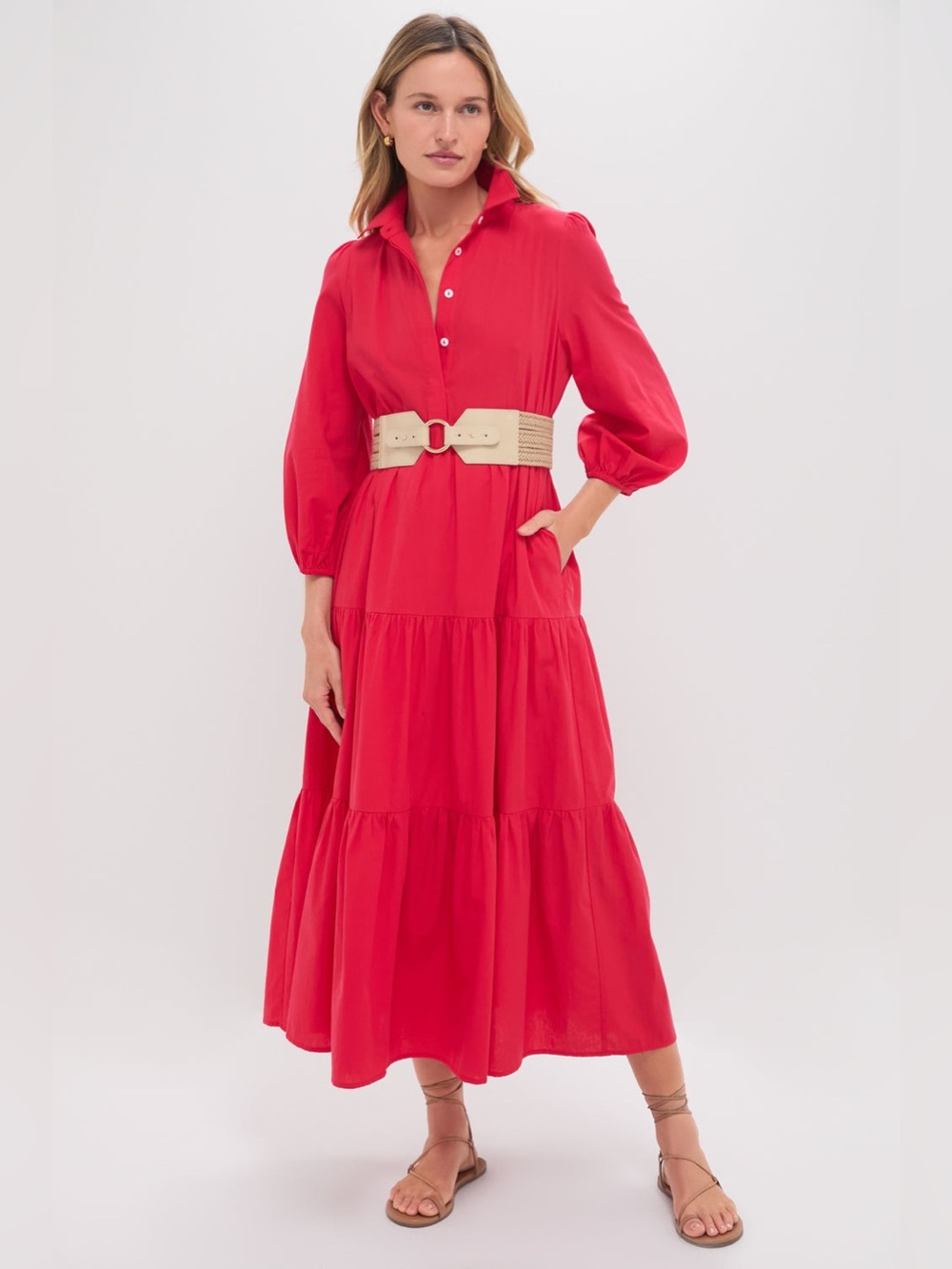 Pomander Place Hibiscus Red Cotton Mabel Maxi Dress NWOT